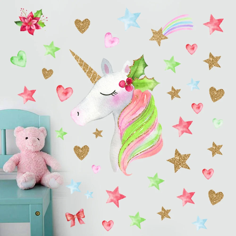 1 шт. креативная Радужная Наклейка на стену в форме единорога декоративные