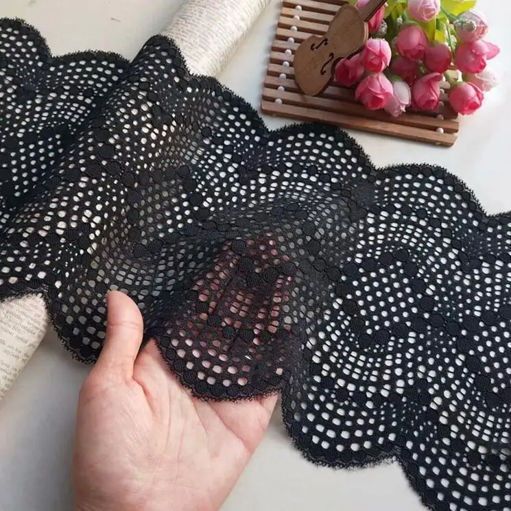 1 метр черная эластичная кружевная лента с вышивкой эластичное кружево отделка