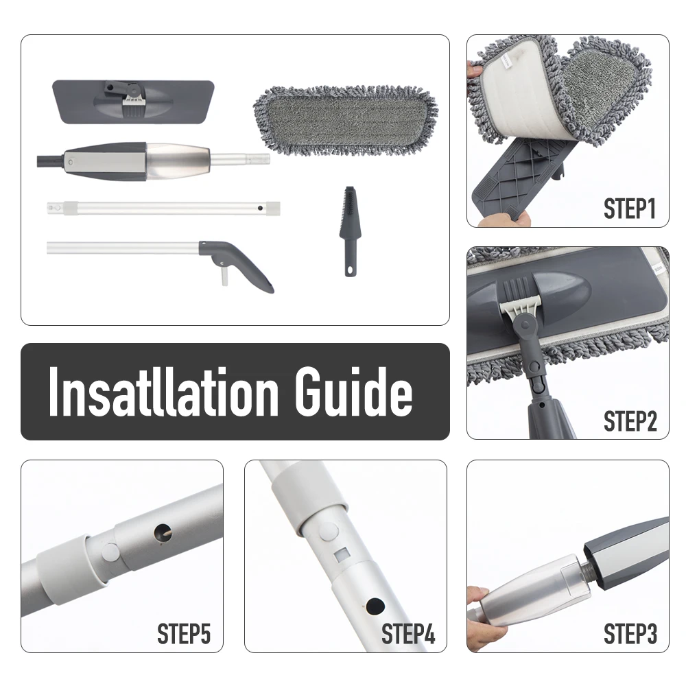 

Floor Spray Mop With 4PCS Reusable Pads Combination Wooden Floor Ceramic Tile Automatic Mop Dry And Wet Home Cleaning Tools