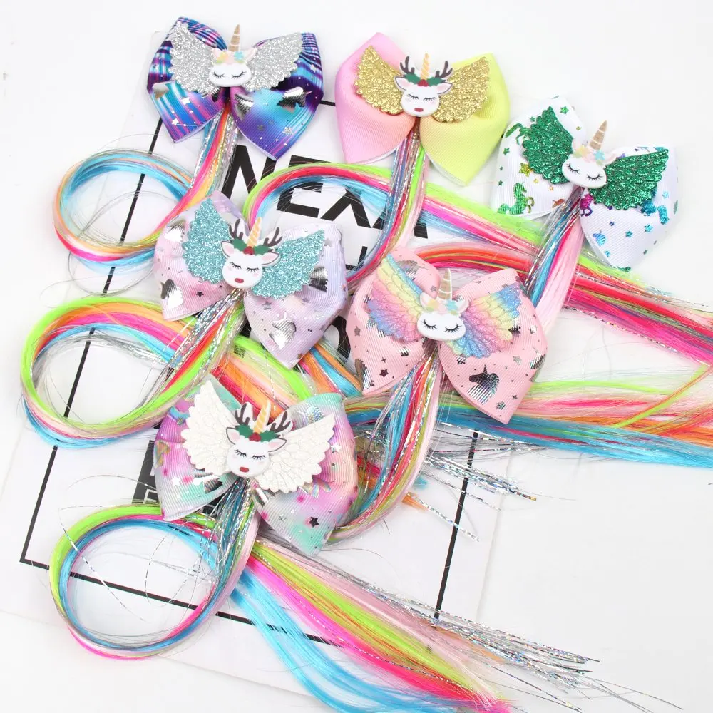 Разноцветные длинные косички для девочек заколки волос ручной работы с принтом