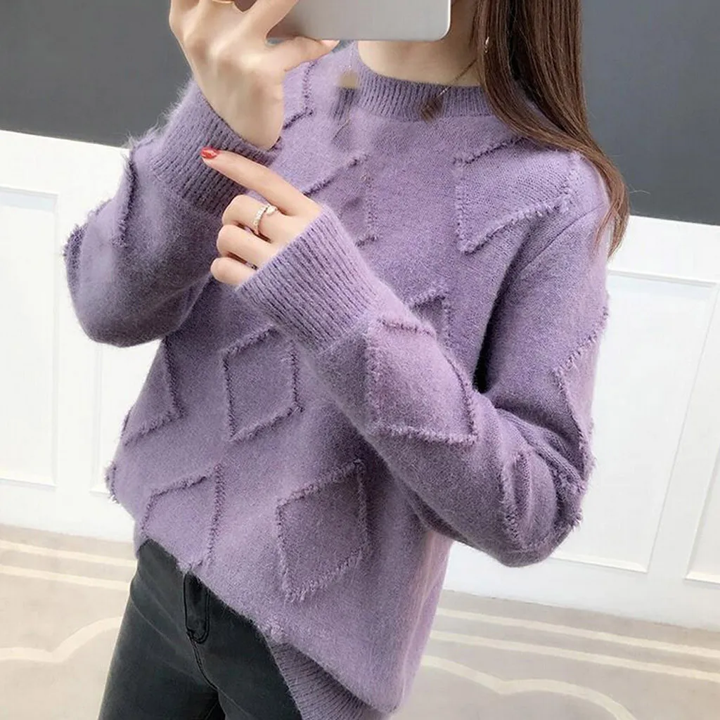 MISSOMO осень-зима свитер для женщин связанное с узором &quotромбиками&quot длинный