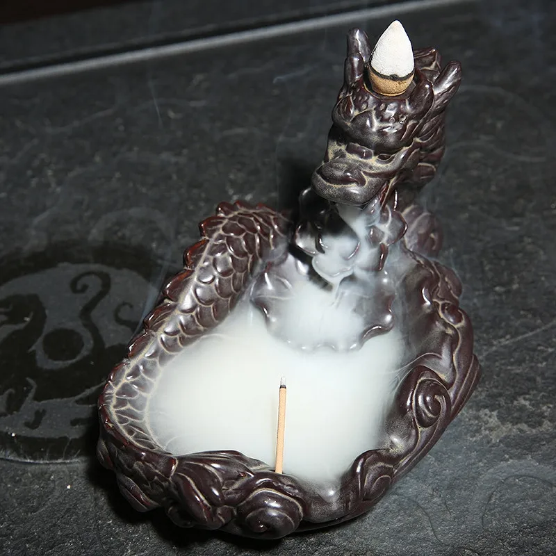 Керамическая курильница с черным драконом держатель для благовоний ручной