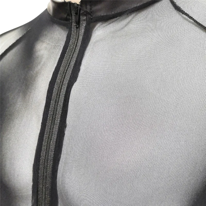 Прозрачный сетчатый сексуальный мужской комбинезон с длинным рукавом s Zentai