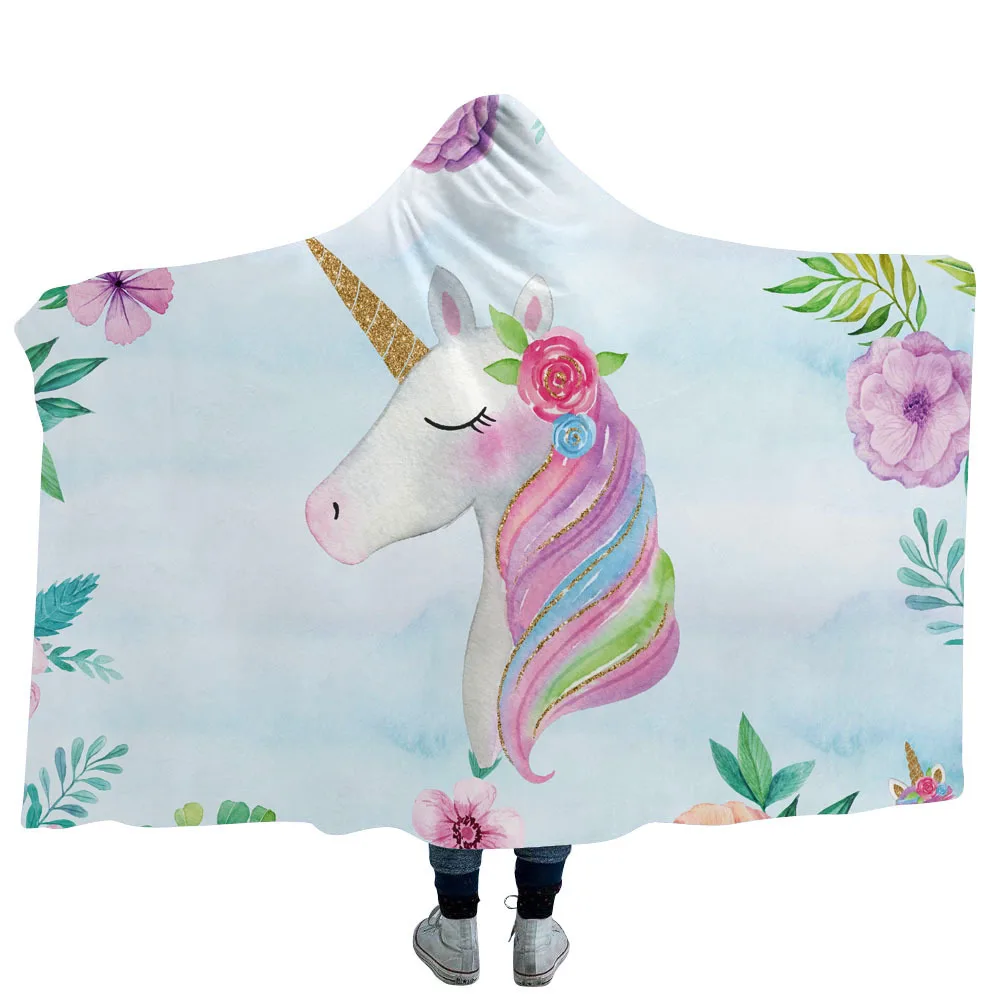 color13 Unicorn Hooded Blanket For Adults Childs Cartoon 3D Printed Sherpa Fleece Blanket Microfiber Wearable Throw Blanket For Home Bed - Color: color13