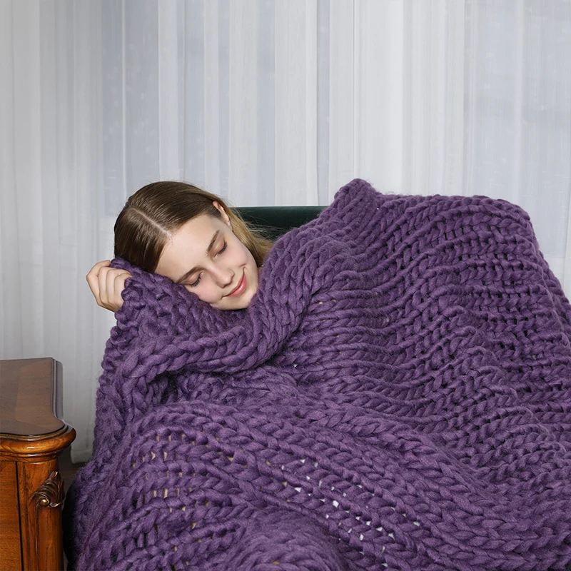 Модное одеяло крупной ручной вязки из толстой пряжи мериносовая шерсть