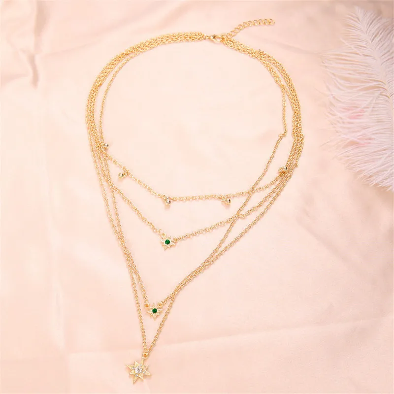 

Simple Clavicle Chain Personality Multilayer Sun Bell Pendant Necklace for Women