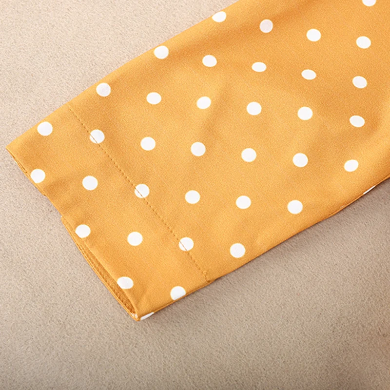 ITOOLIN Yellow Polka Dot Long Dress V-Neck High Waist Wrap A-Line Vintage Casual Women Black Dresses 2020 Spring Autumn | Женская одежда