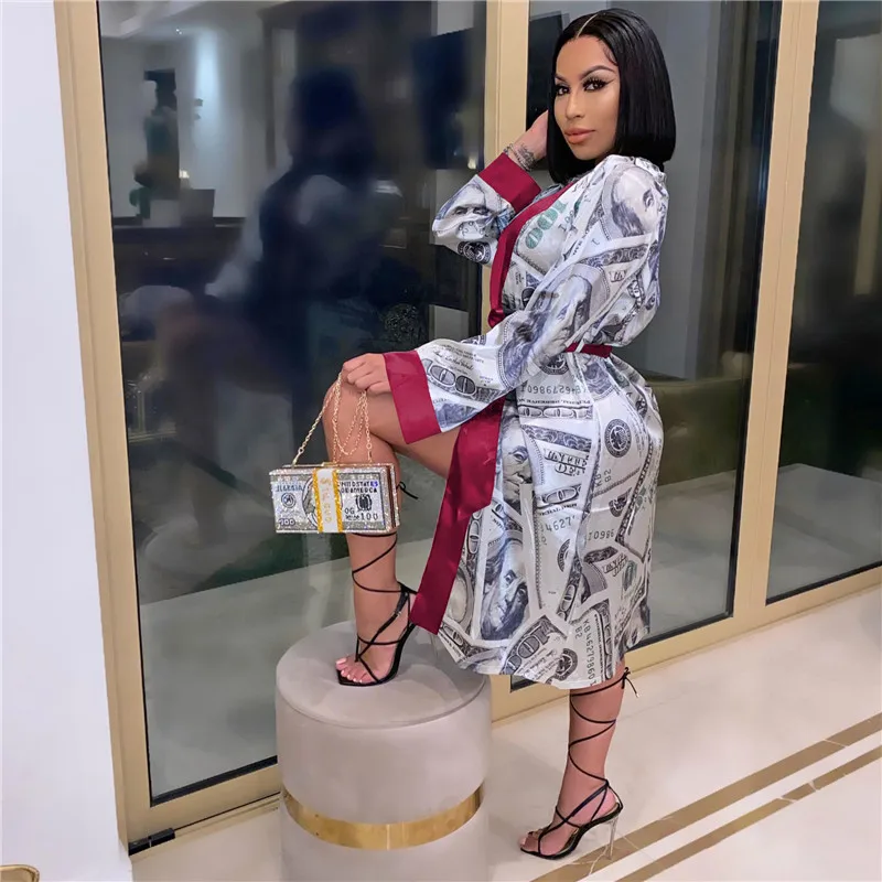 2020 модная женская пижама для денег Бандажное платье средней длины с длинным
