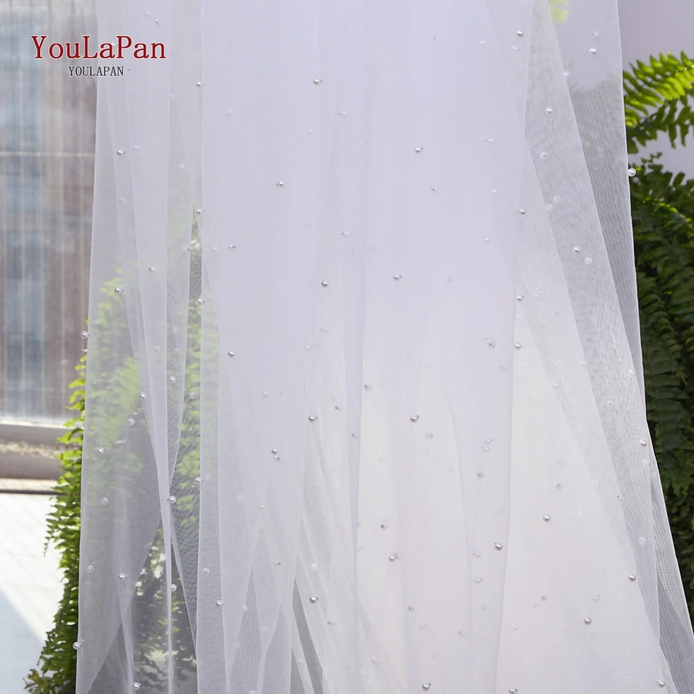 

YouLaPan V5 Dense Pearls Tulle Fabric White Ivory Tulle Mesh Lace Fabric Beading Net Tulle 160cm 300cm Width Diy Wedding Sewing