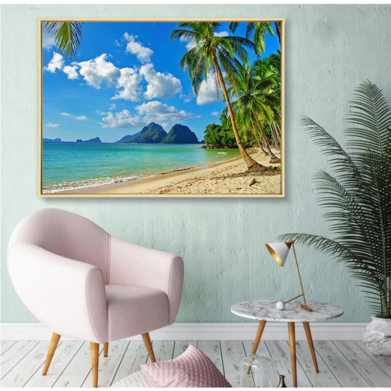 Тропический гавайский пляж дневной ландшафт голубое небо морская волна