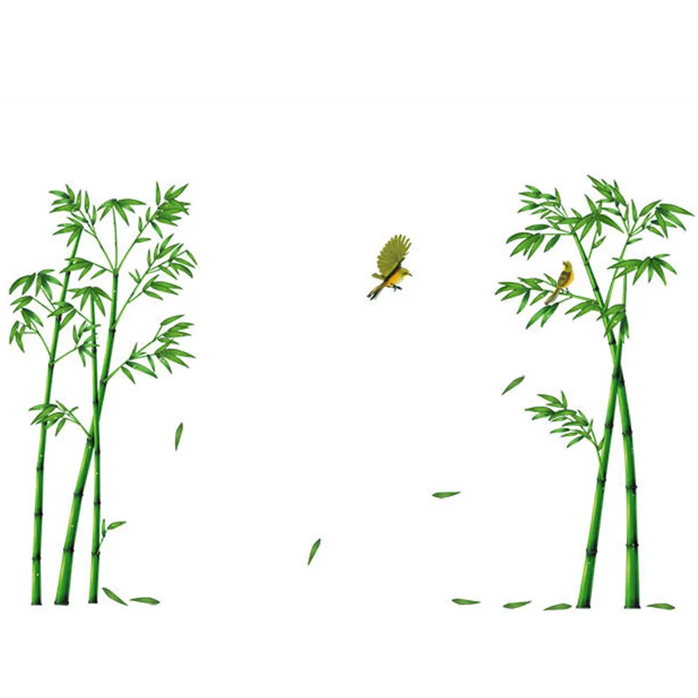 Наклейка на стену в виде дерева с зеленым бамбуковым лесом для детской комнаты