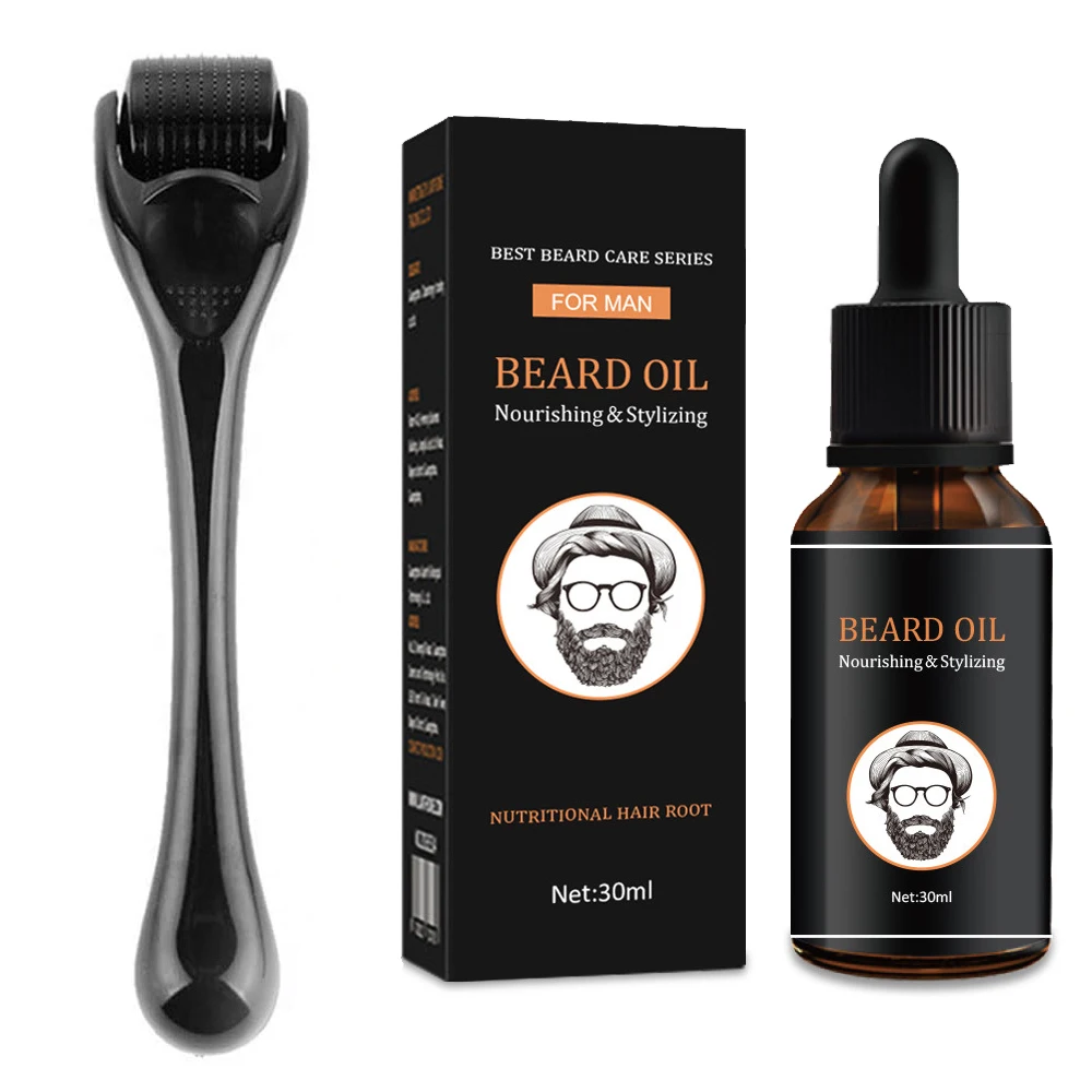 Beard Growth Kit for Facial Hair Growth 30ml Moisturizing Face Beard Oil,Beard Growth Roller to Help You Grow a Beard