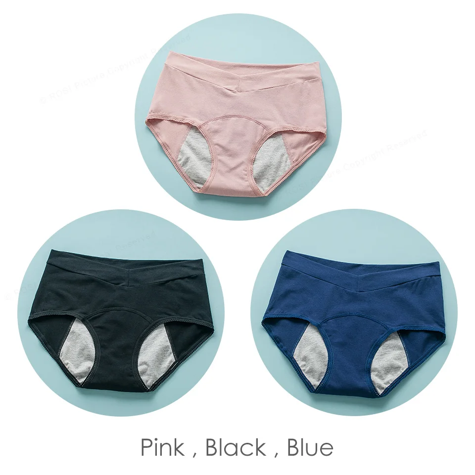 Pink Black Blue ROSI женское менструальное нижнее белье хлопок Комфорт высокая талия непроницаемые шорты трусики женские нижнее белье бренд трусы 3 шт - Цвет: Pink Black Blue