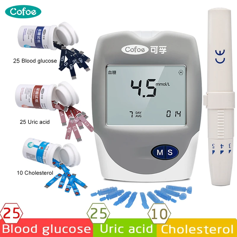 

Cofoe 3 in 1 multi monitoring meter Test Cholesterol meter& Uric acid meter & blood glucose meter, test strips,lancets