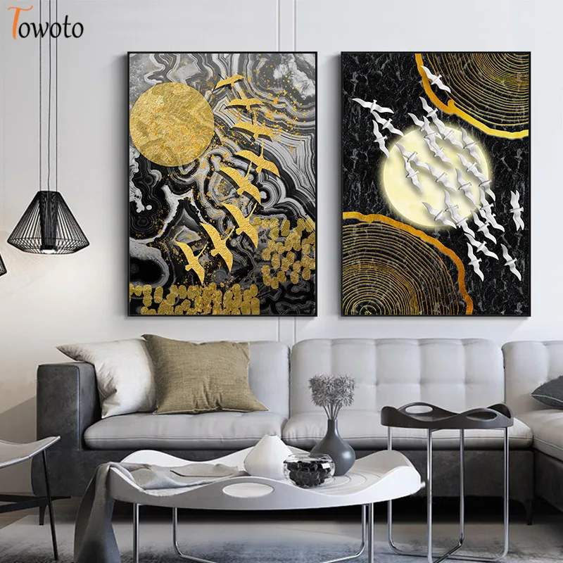 Современная Абстрактная коричневая Золотая фольга холст искусство модный