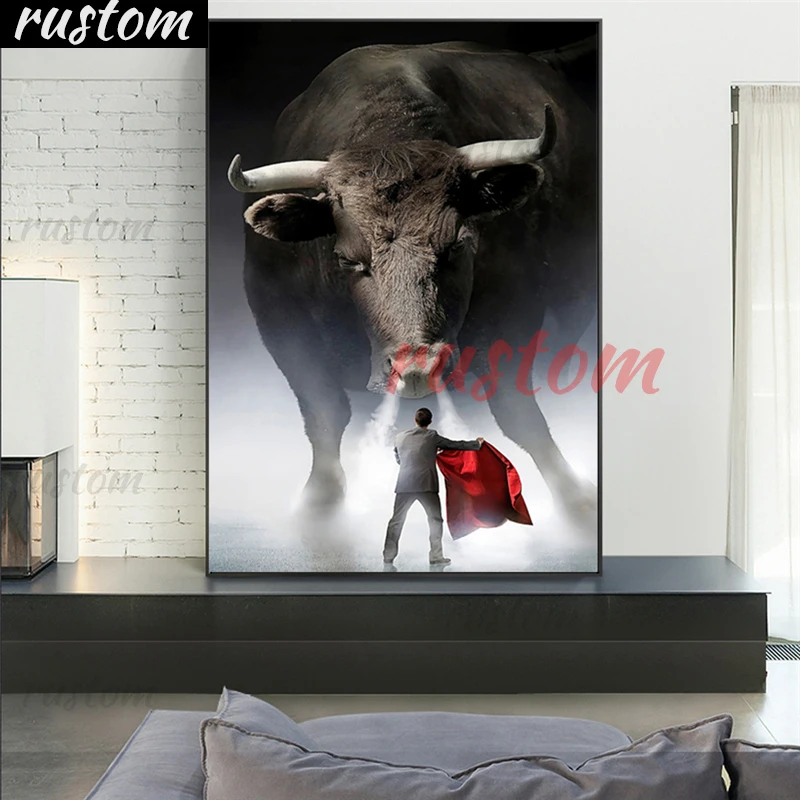 

Rustom Diamond Painting Cross Stitch Matador Bull Diamond Embroidery Animal Rhinestone Mosaic Full Square Round Diomang Home