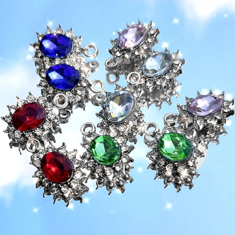 

10Pcs 17*12mm Oval Shape Shiny Crystal Charms Handmade Colorful Rhinestone Geometry Charm For DIY Earrings Findings Accessories