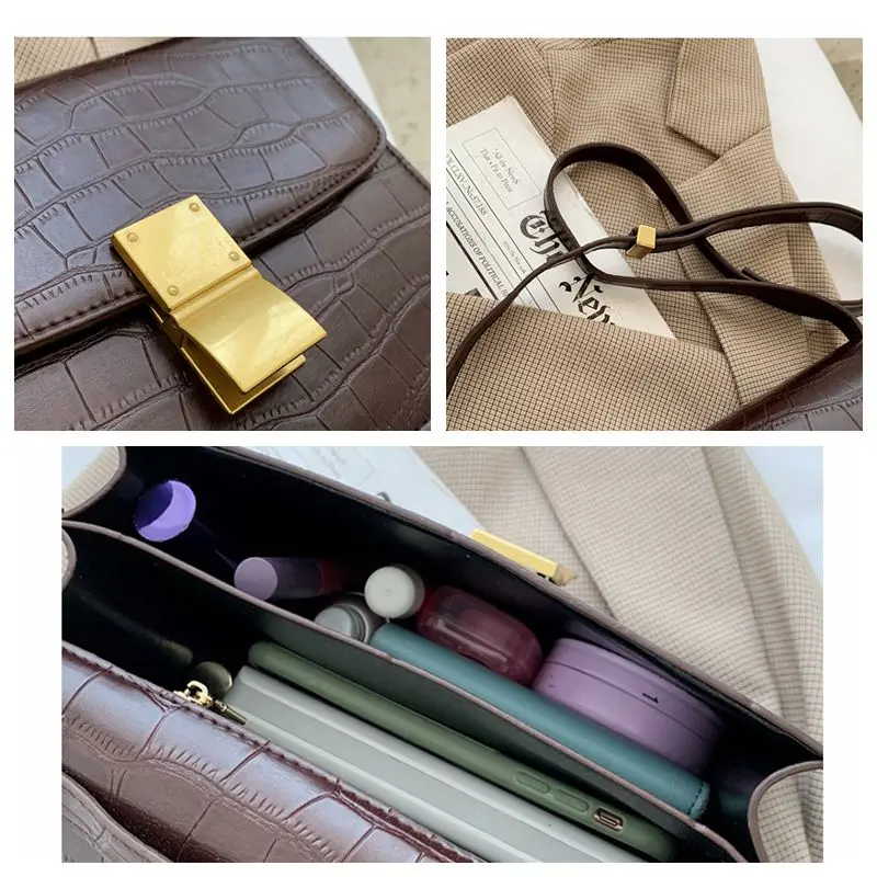 

Designer Metal Buckle Crossbody Bags For Women Crocodile Pattern Women Shoulder Bag Small Square Women's Bag Tofu Flap Bags 2021