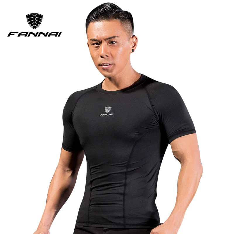 Мужская компрессионная футболка FANNAI Спортивная для бега фитнеса с коротким