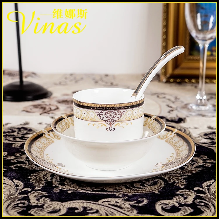 Европейский стиль керамический набор посуды Золотая инкрустация фарфоровая