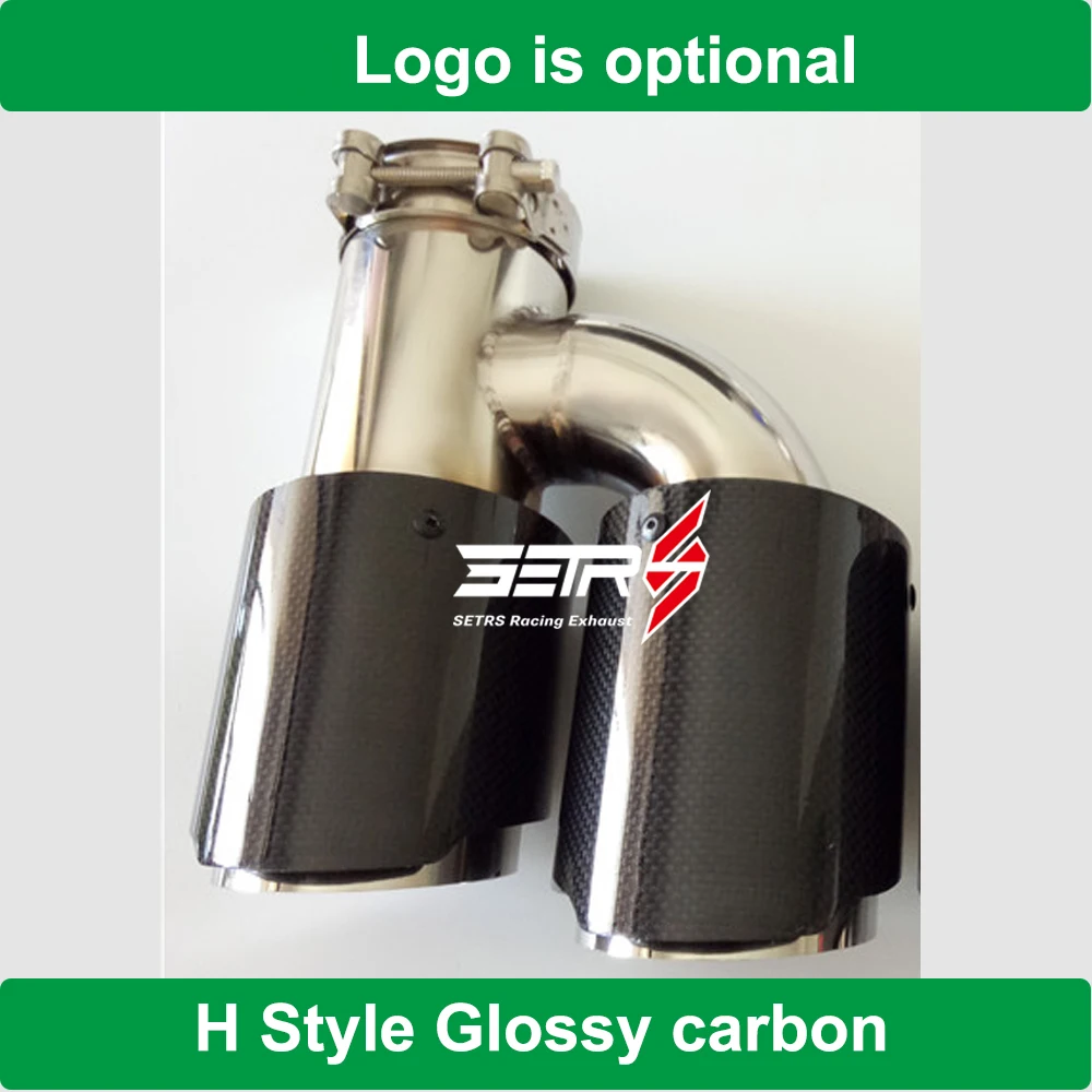 1PC H Style Universal Dual Without Logo Stainless Steel Glossy Carbon Fiber Car Exhaust Tip tailpipe car-styling exhaust muffler |