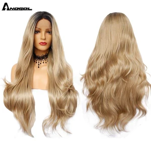Anogol, парик блонд с T-образной частью, 26 дюймов, длинные волнистые американские синтетические парики для чернокожих женщин, бесплатная доставка