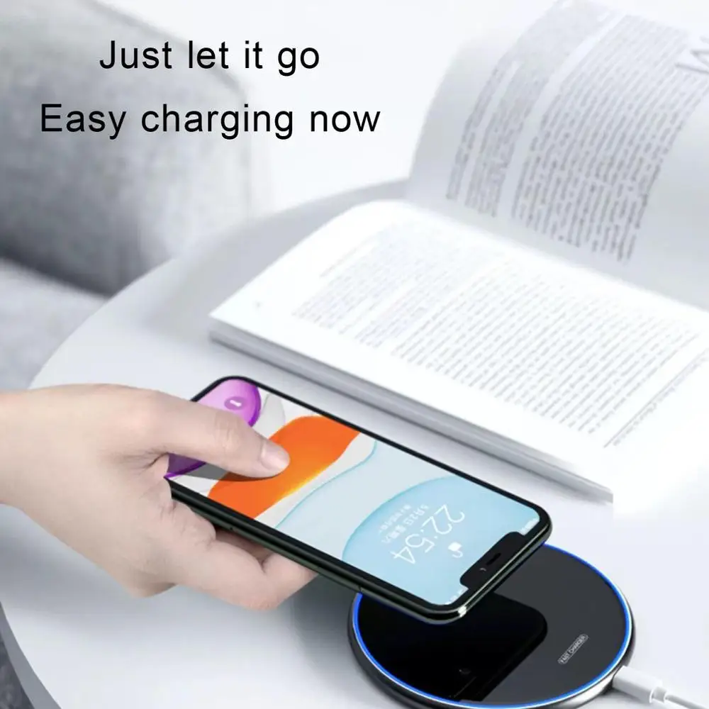 

15w Wireless Charger With Type-c Cable Mirror Fast Charging Convenient Desktop Mobile Phones Charger