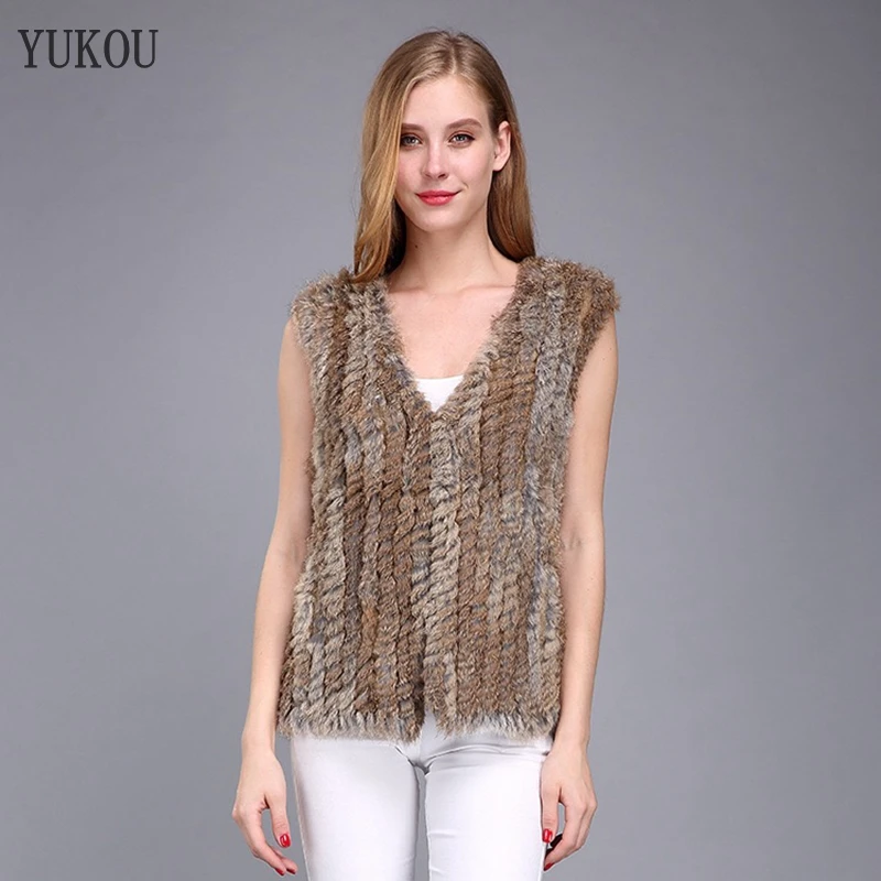 

Natural Real 2020 Winter Fashion Coat Jacket Female Rabbit Fur Coats Vest 09GH