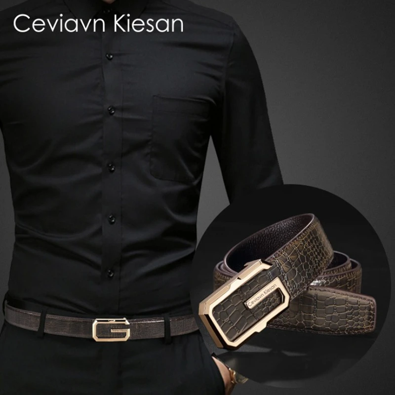 

Ceviavn Kiesan Men G Belt Genuine Leather Strap For Male Cowskin Designer Belts Automatic Alloy Buckle Luxury Waist Belt Men New