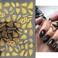1 sheet glitter 3d nail sticker black gold white leaf maple design nail decals manicure decoration nail art slider adhesive tip