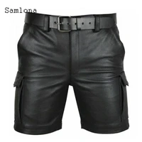 samlona men pu leather shorts summer new sexy faux leather skinny shorts plus size 4xl male punk style zipper dance short pants