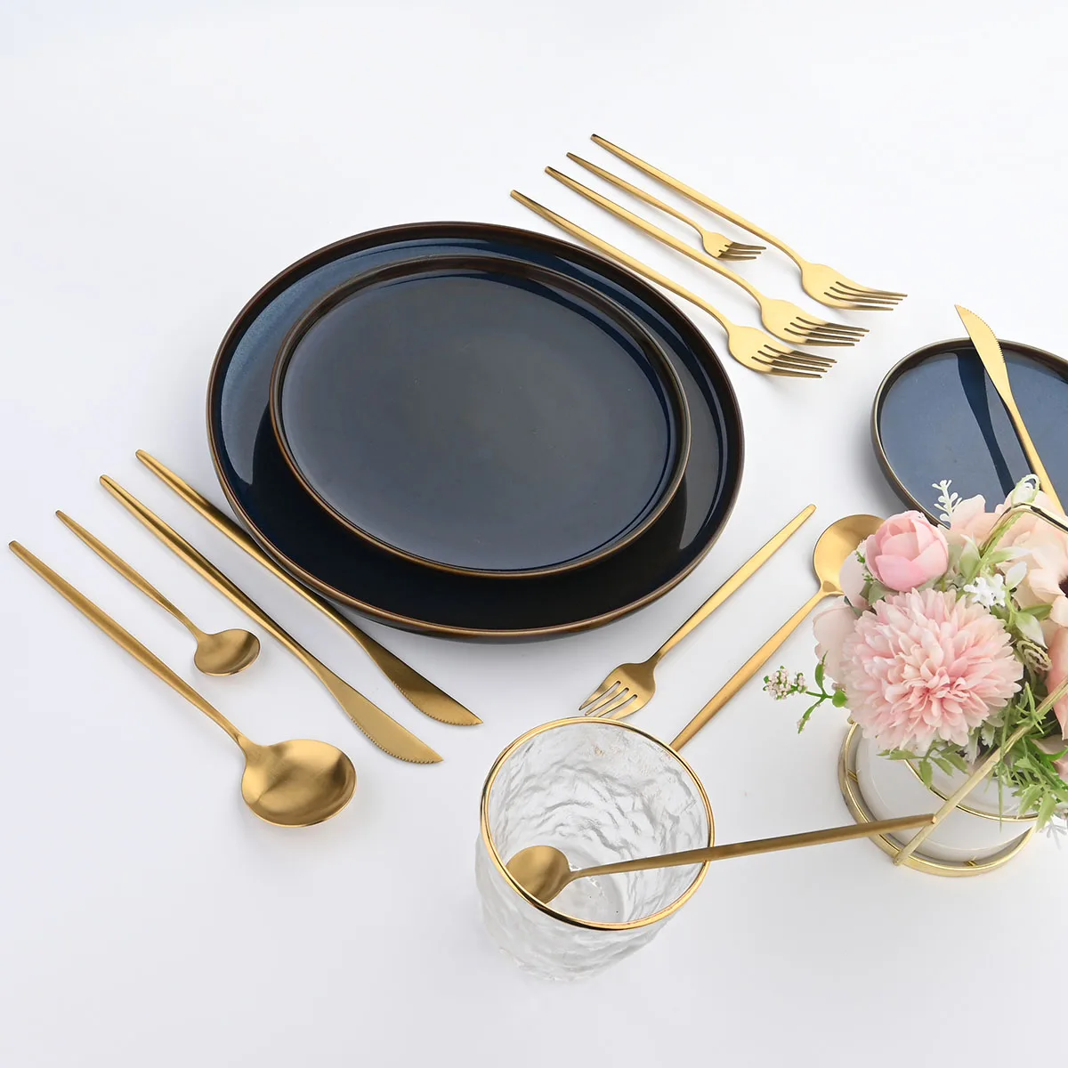 Набор золотых матовых столовых приборов комплект из 24 нержавеющей стали нож