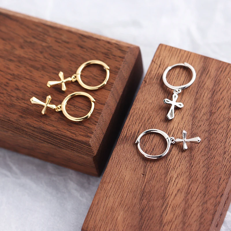 

PONYKISS Classic 925 Sterling Silver Glossy Cross Minimlist Hoop Earrings for Women Party Fine Jewelry chic Accessory Gift