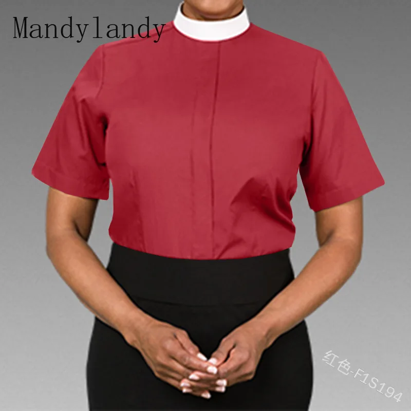 

Mandylandy Shirt Summer Fashion Short Sleeve Stand Collar Stitching Shirt Women's Casual Solid Color Loose Shirt Top