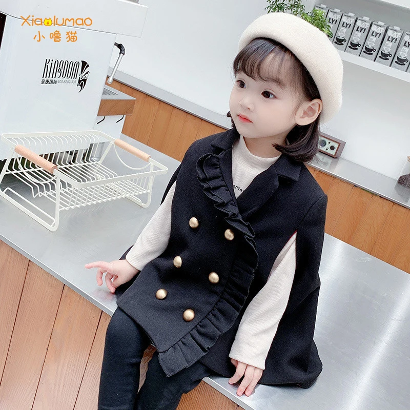 

Children's cape Double Breast Windbreaker for Girl black children's windbreaker for girls children's clothing from 2 to 7 years