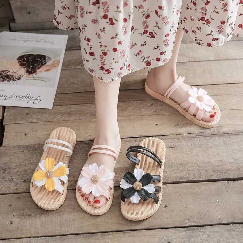 

Shoes Low Lady Flower Ladies' Slippers Slipers Women Shale Female Beach Luxury Slides Girl Flat 2021 Sabot Designer Basic Rome F