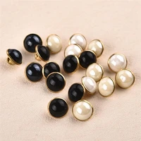 50pcsbag pearl shank buttons white black color metal back 10mm sewing buttons sewing scrapbooking garment diy decoration