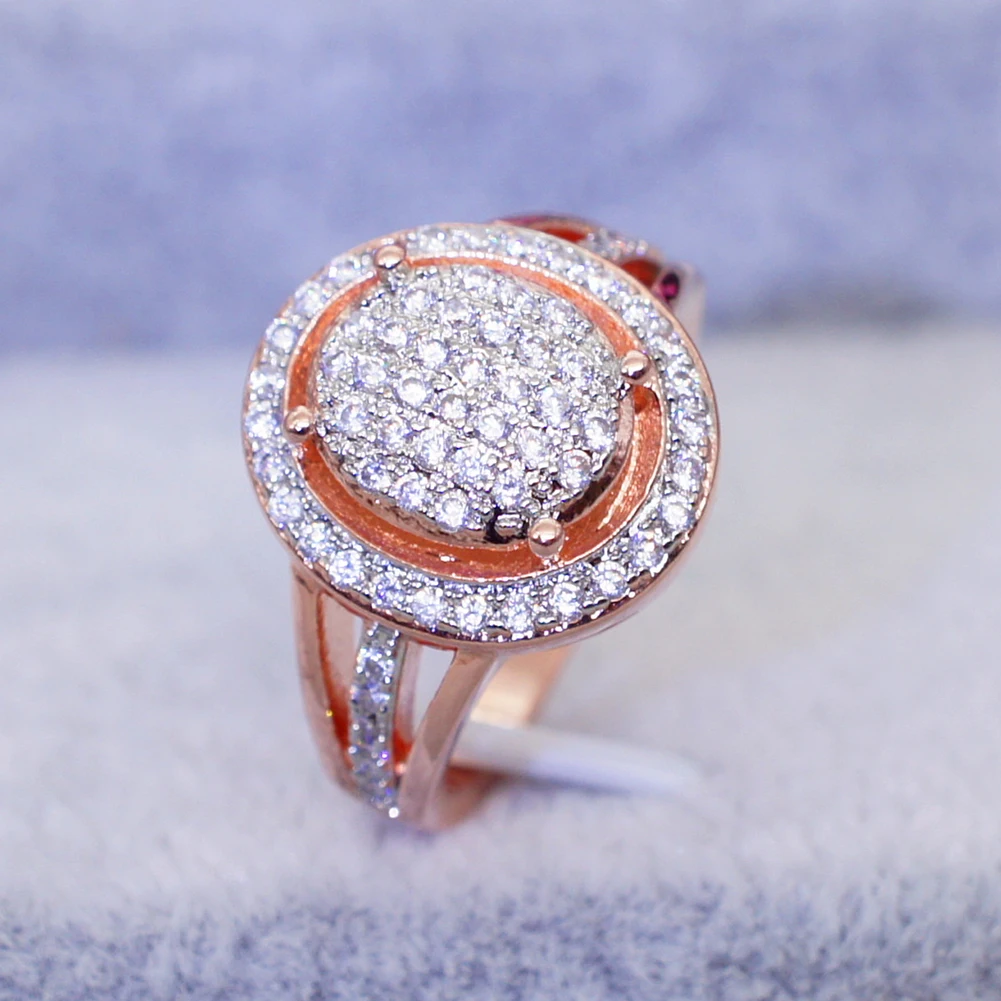 Fashion Promise Ring Rose Gold 925 Silver AAA Round Diamond Set Engagement Female Bride Wedding Party Flash | Украшения и