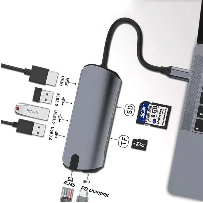 Концентратор USB C HDMI адаптер 4k x 2k @ 30 Гц Ethernet RJ45 SD/Micro кардридер с DP зарядкой для Macbook