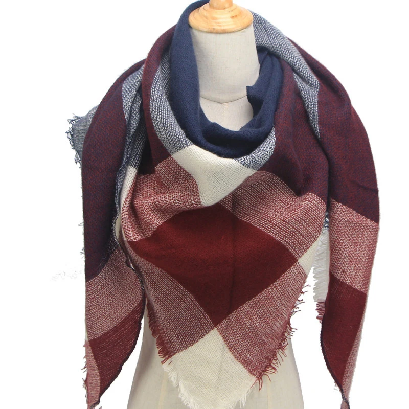 2019 Новый женский треугольный зимний шарф клетчатый теплый кашемировый женские