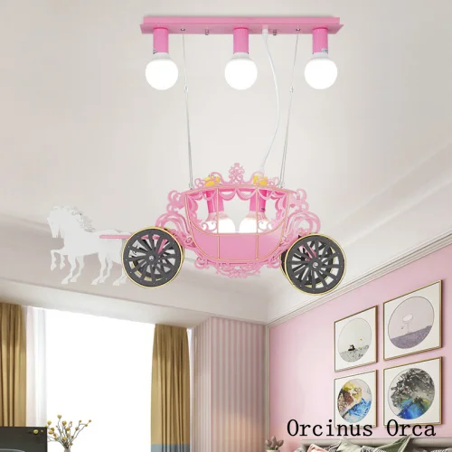 

Cartoon creative Pink Princess carriage chandelier Girl Bedroom Princess room lamp European romantic led Chandelier