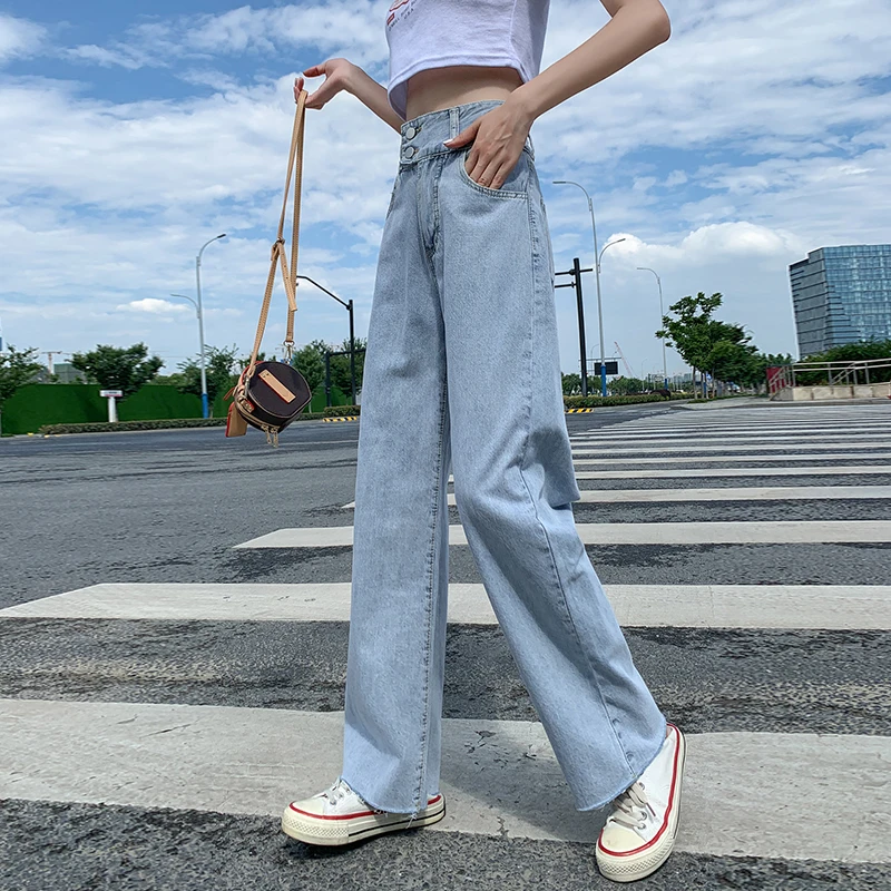 Женские джинсы абрикосового цвета с высокой талией свободные брюки из джинсовой