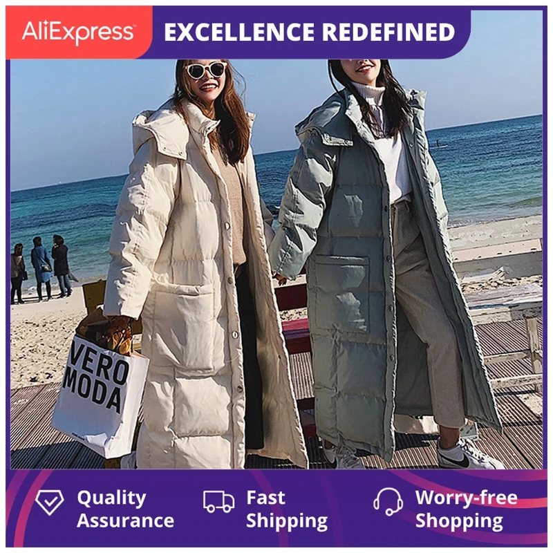 

Женская Стеганая куртка выше колена, новая ультрадлинная Студенческая стеганая куртка с хлопковым наполнителем