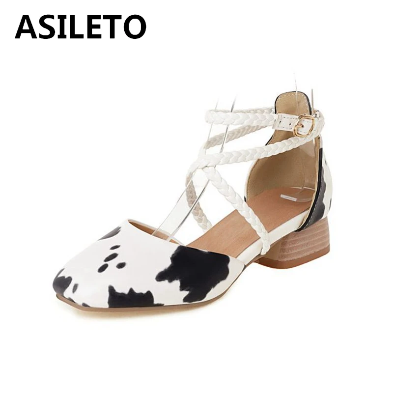 

Сандалии ASILETO с цветочными перекрестными ремешками, круглый носок, 3 см, квадратный каблук, задний каблук, большой размер 34-44, молочная змея