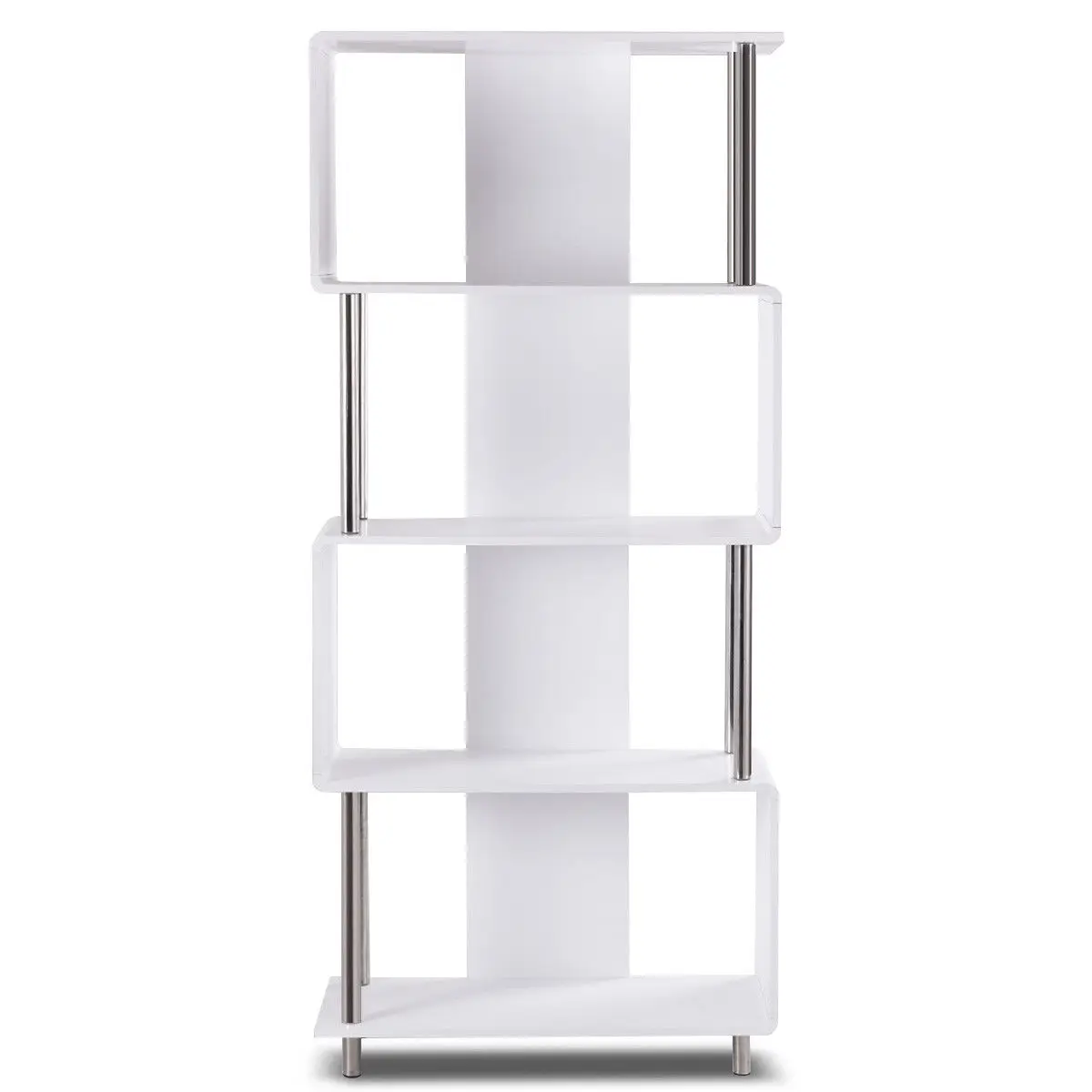 Современный книжный шкаф Giantex HW61410WH в промышленном стиле 4 полки для гостиной