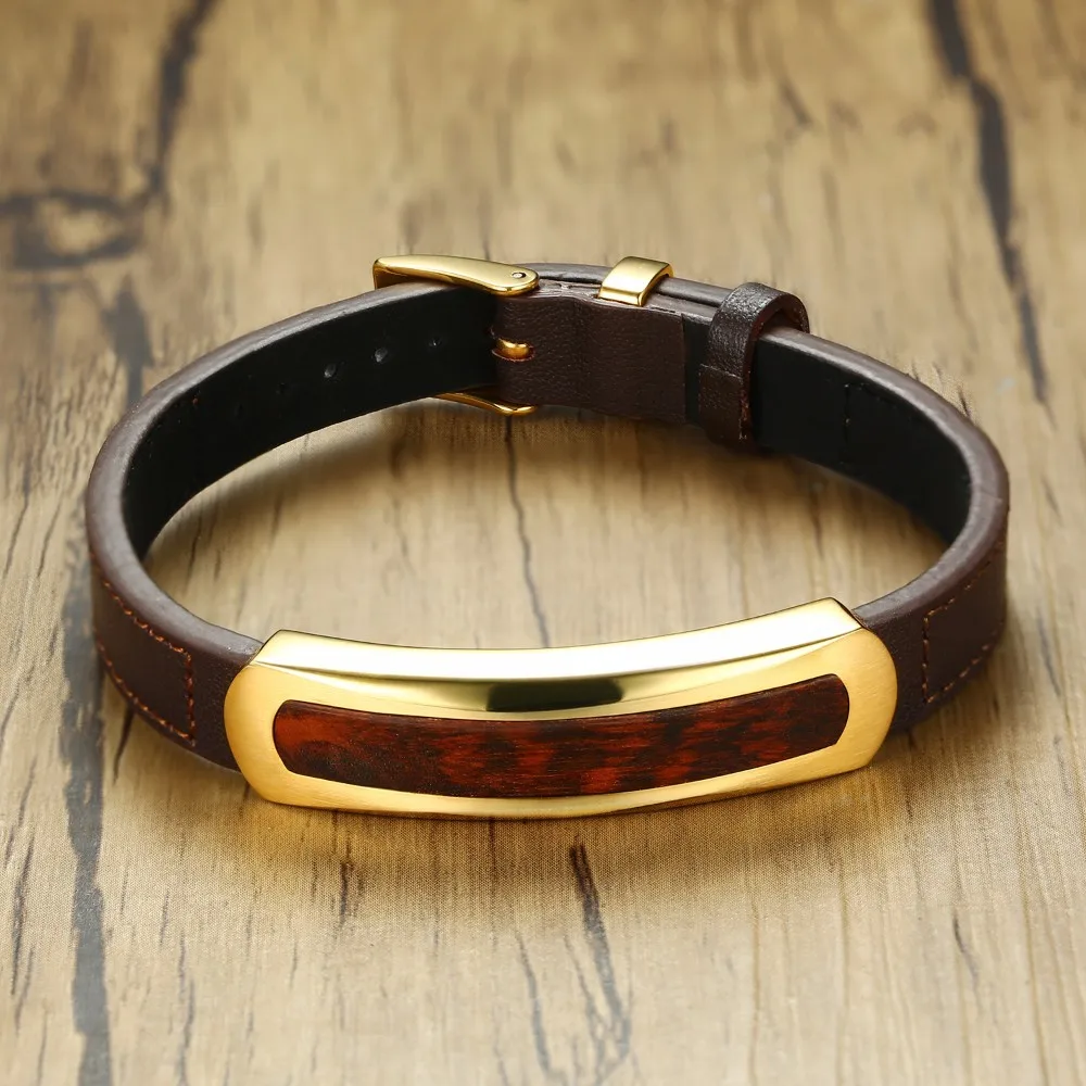 Мужской кожаный браслет с ярлыком коричневого цвета регулируемая длина 7 8