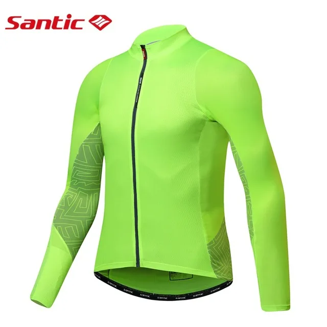 Santic для мужчин с длинным рукавом Майки для велоспорта комплект весна осень MTB дорожный велосипед Топ Джерси с 4D мягкие светоотражающие узкие брюки, штаны - Цвет: green jersey