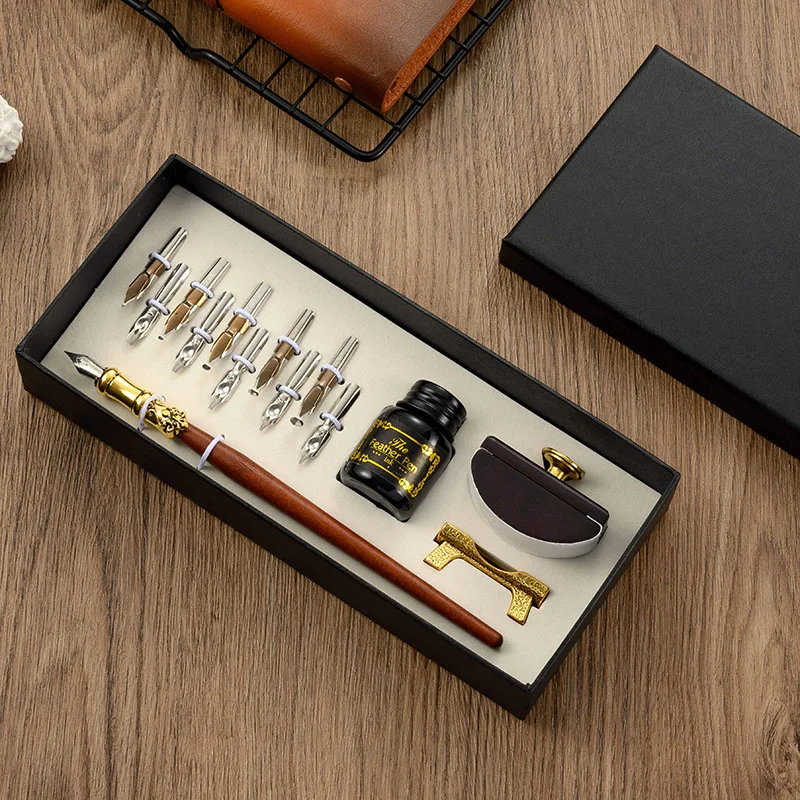

Retro dip pen set European style feather pen business gift set direct for wooden dip pen