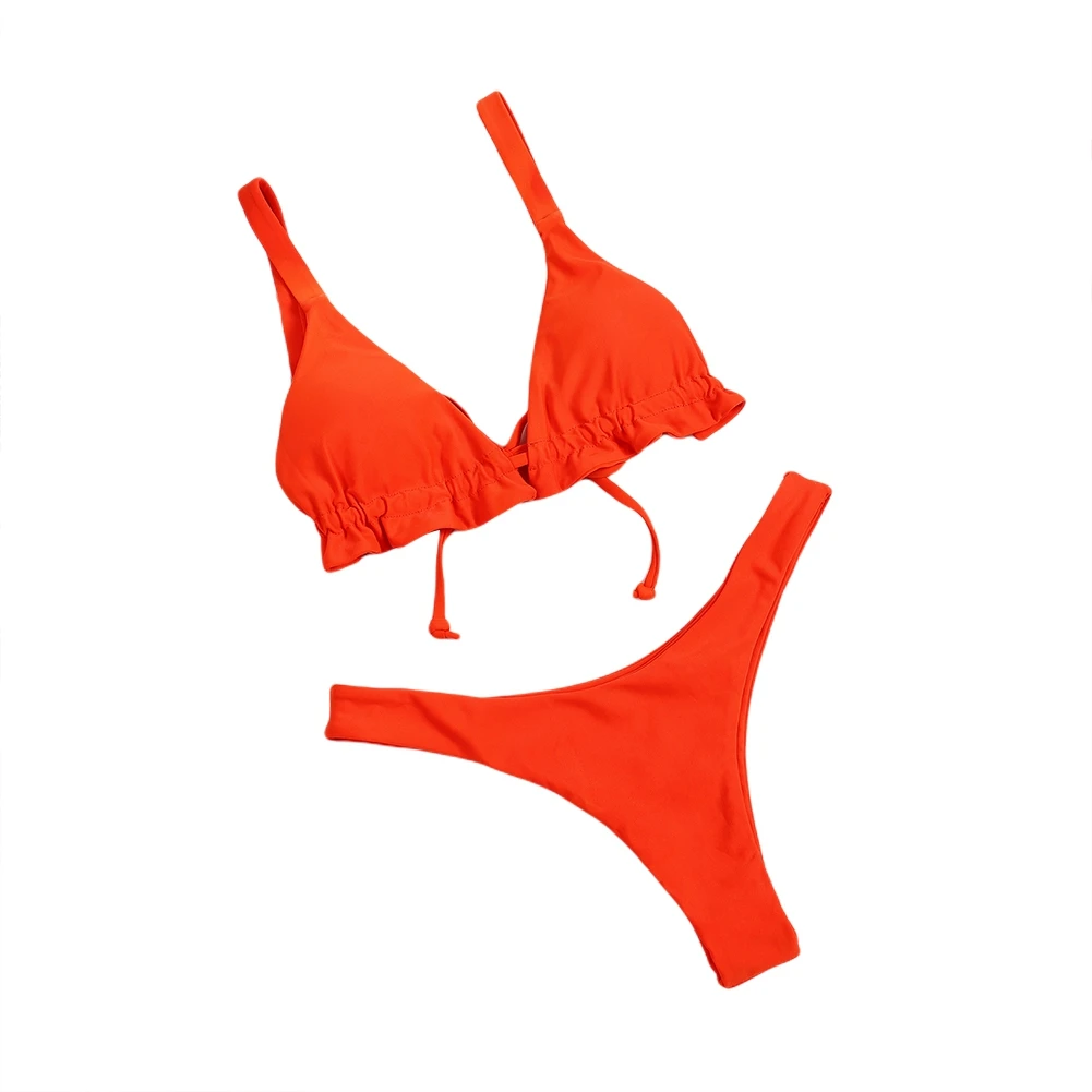 

Сексуальный комплект бикини со стрингами, женский купальник, однотонный купальный костюм с мягкими чашечками из двух предметов, регулируем...