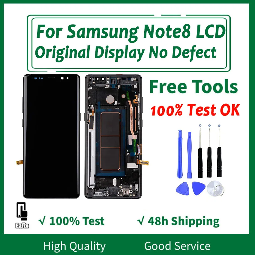 

Дисплей без дефектов, оригинальный ЖК-дисплей Samsung Galaxy Note8 с рамкой N950F N950U, сенсорный экран Note 8, клейкие инструменты в сборе